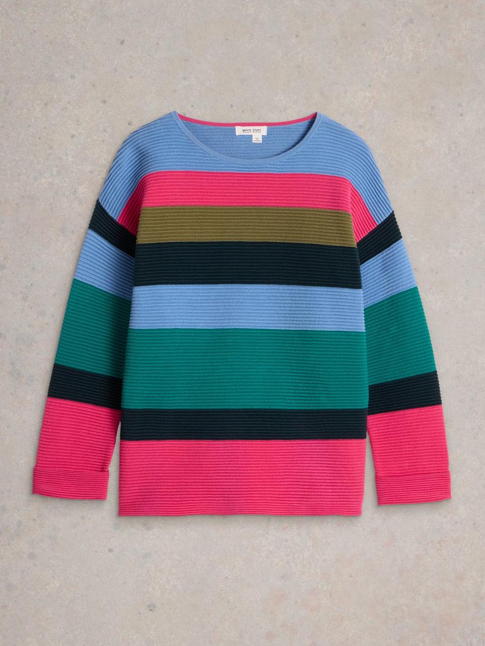 JANA STRIPE JUMPER in TEAL MLT - FLAT FRONT