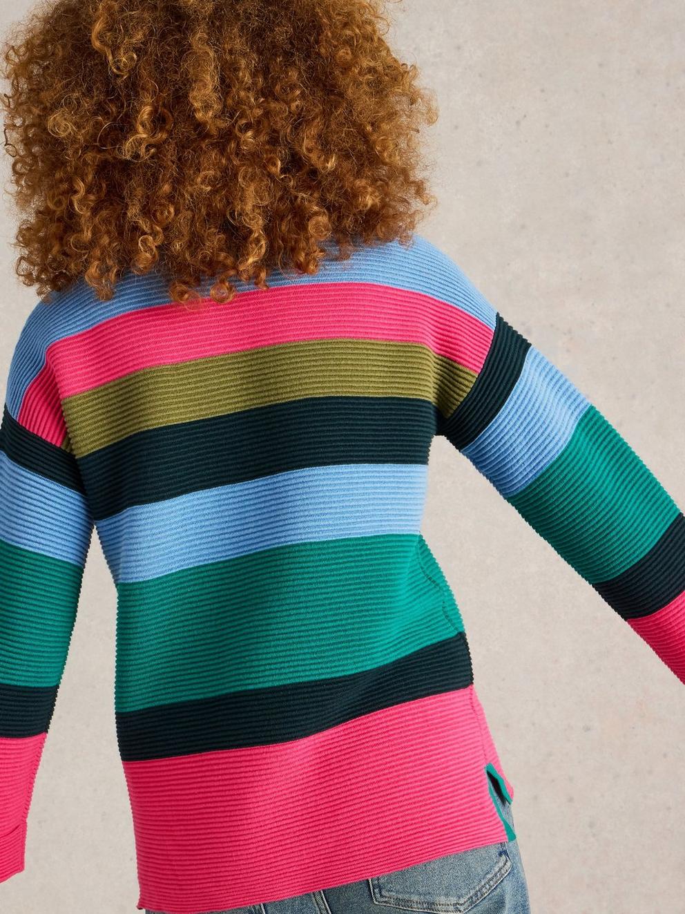 JANA STRIPE JUMPER in TEAL MLT - MODEL BACK