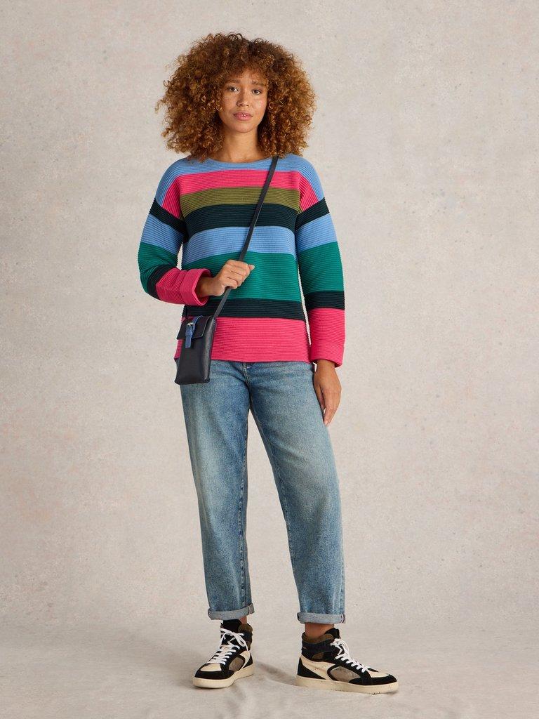 JANA STRIPE JUMPER in TEAL MLT - MODEL FRONT