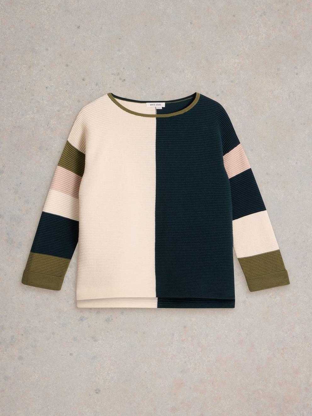 JANA COLOURBLOCK JUMPER in NAT MLT - FLAT FRONT