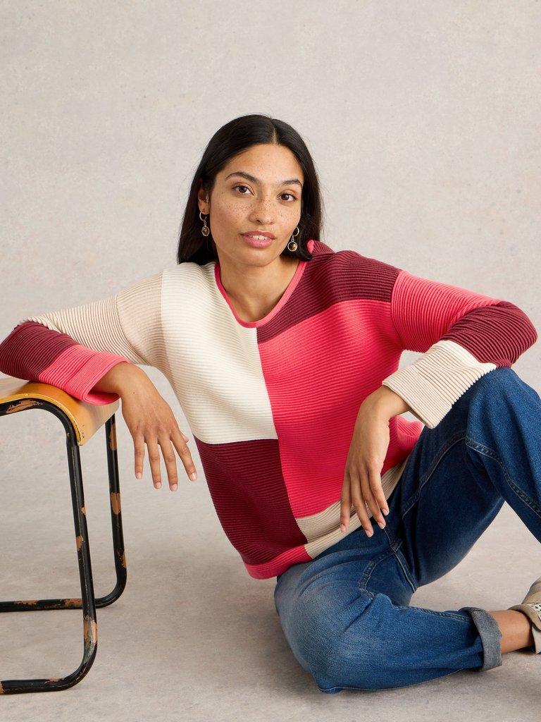 JANA COLOURBLOCK JUMPER in PLUM MLT - LIFESTYLE