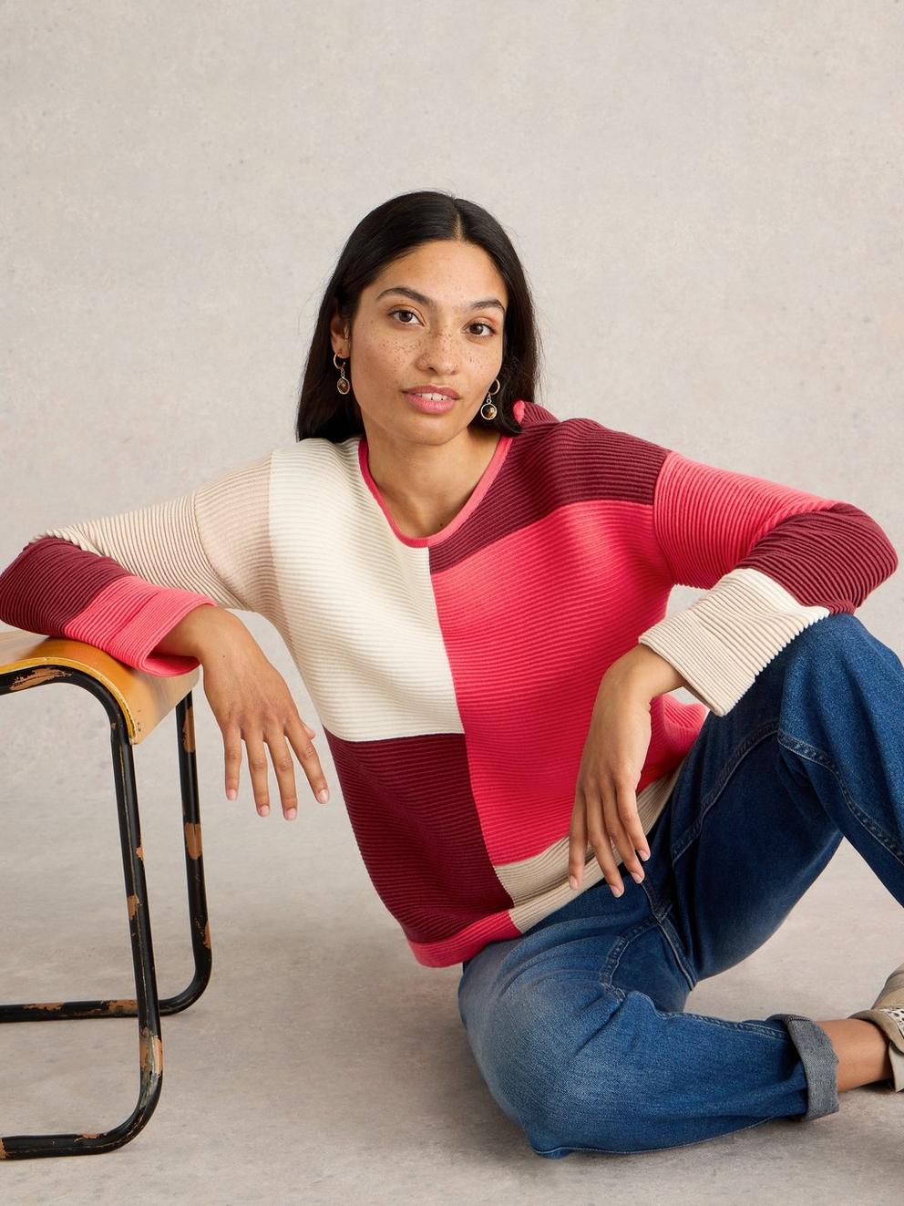 JANA COLOURBLOCK JUMPER in PLUM MLT - LIFESTYLE