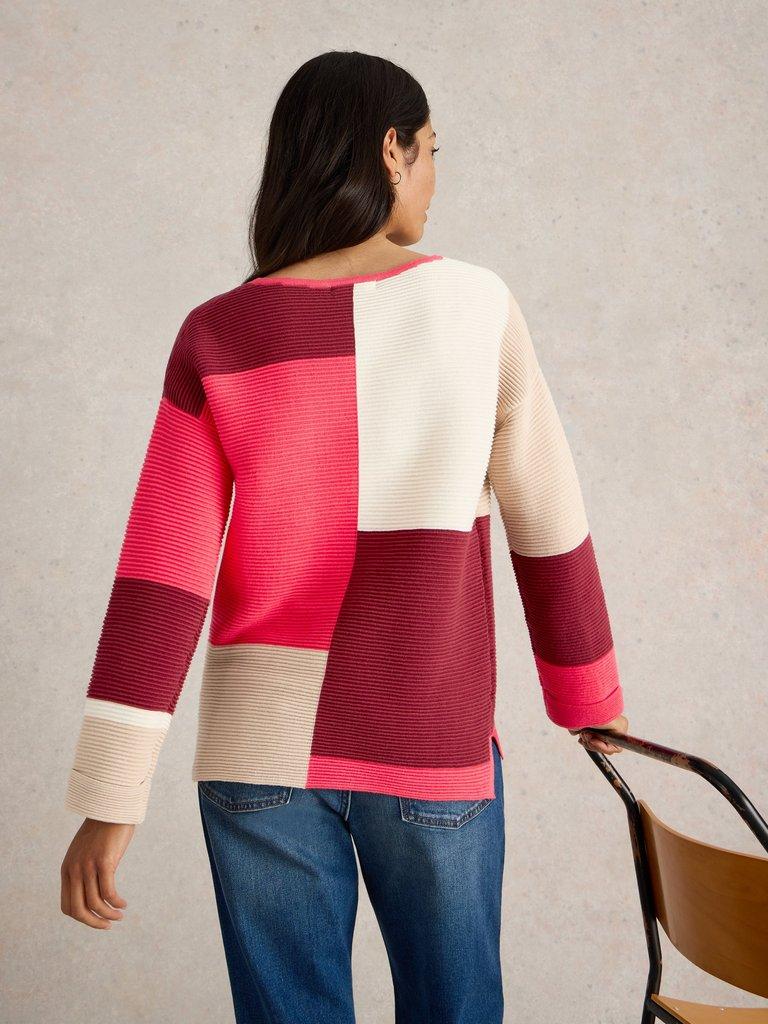 JANA COLOURBLOCK JUMPER in PLUM MLT - MODEL BACK