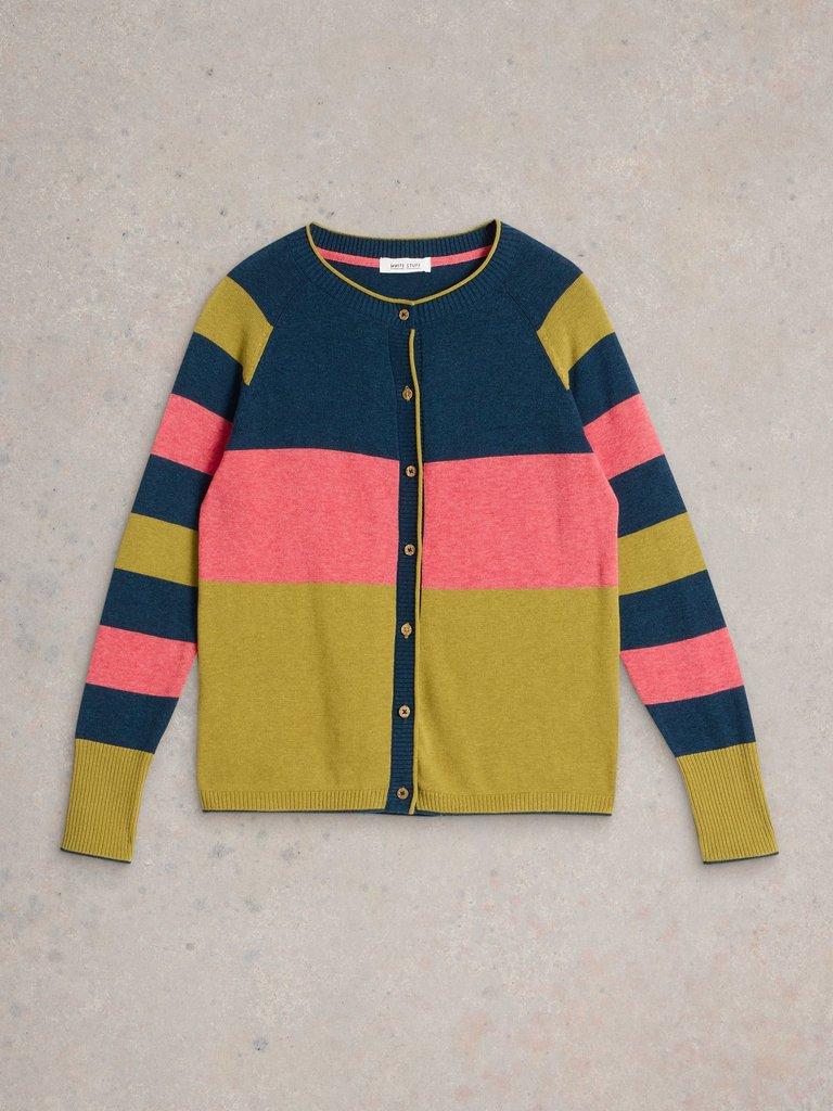 LULU STRIPE CREW CARDI in CHART MLT - FLAT FRONT