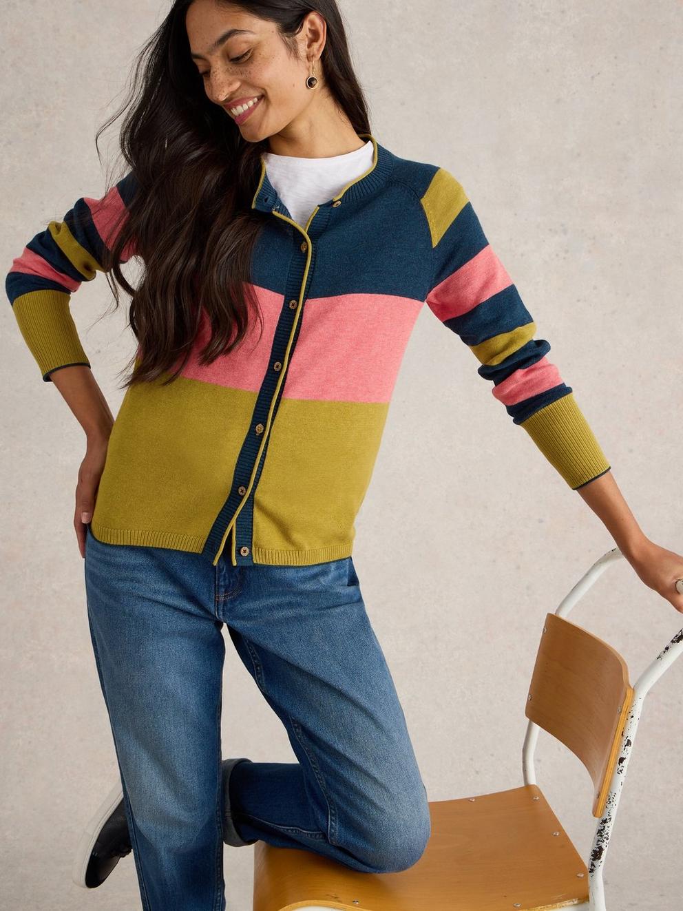 LULU STRIPE CREW CARDI in CHART MLT - LIFESTYLE