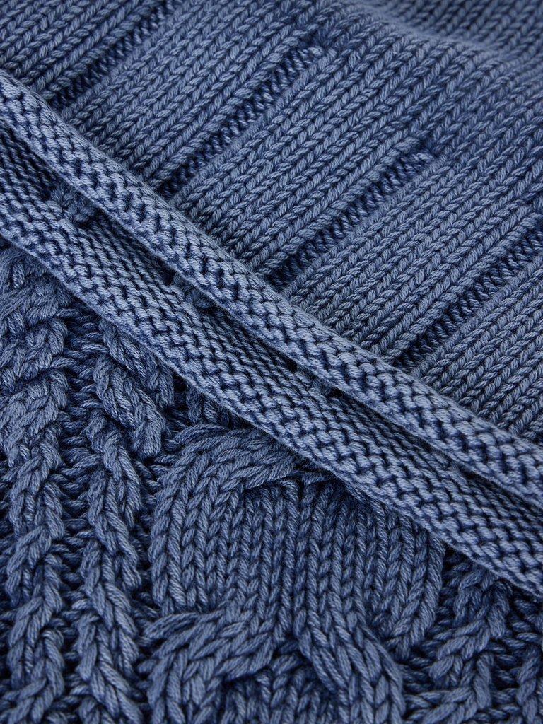 MIA LONG SLEEVE CABLE JUMPER in INDIGO BLE - FLAT DETAIL