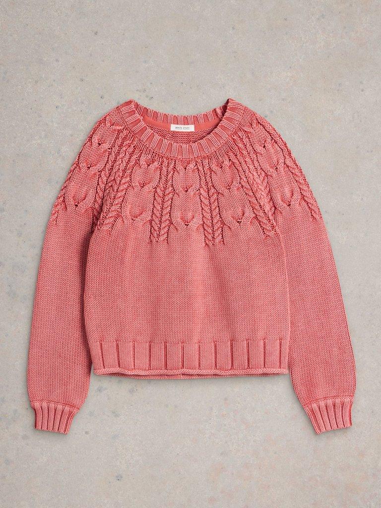 MIA LONG SLEEVE CABLE JUMPER in PINK MLT - FLAT FRONT