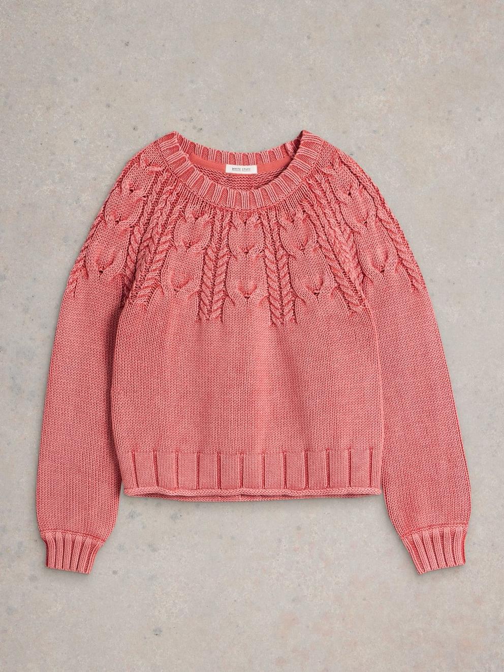 MIA LONG SLEEVE CABLE JUMPER in PINK MLT - FLAT FRONT