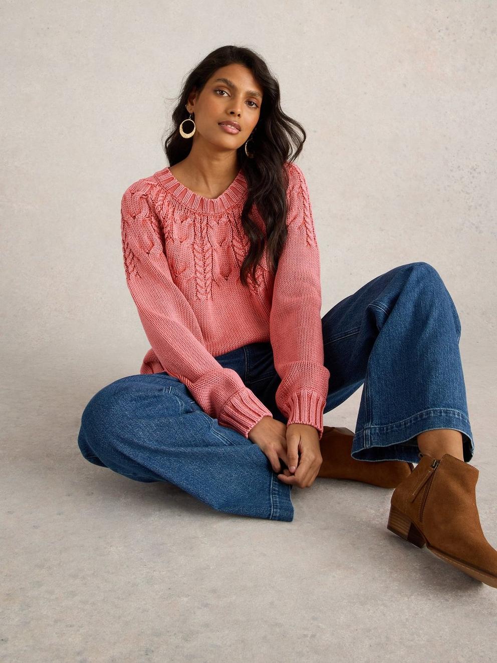 MIA LONG SLEEVE CABLE JUMPER in PINK MLT - LIFESTYLE