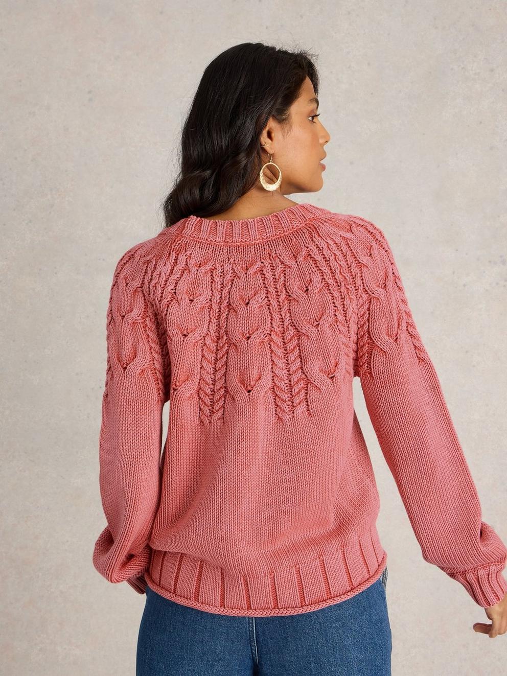 MIA LONG SLEEVE CABLE JUMPER in PINK MLT - MODEL BACK