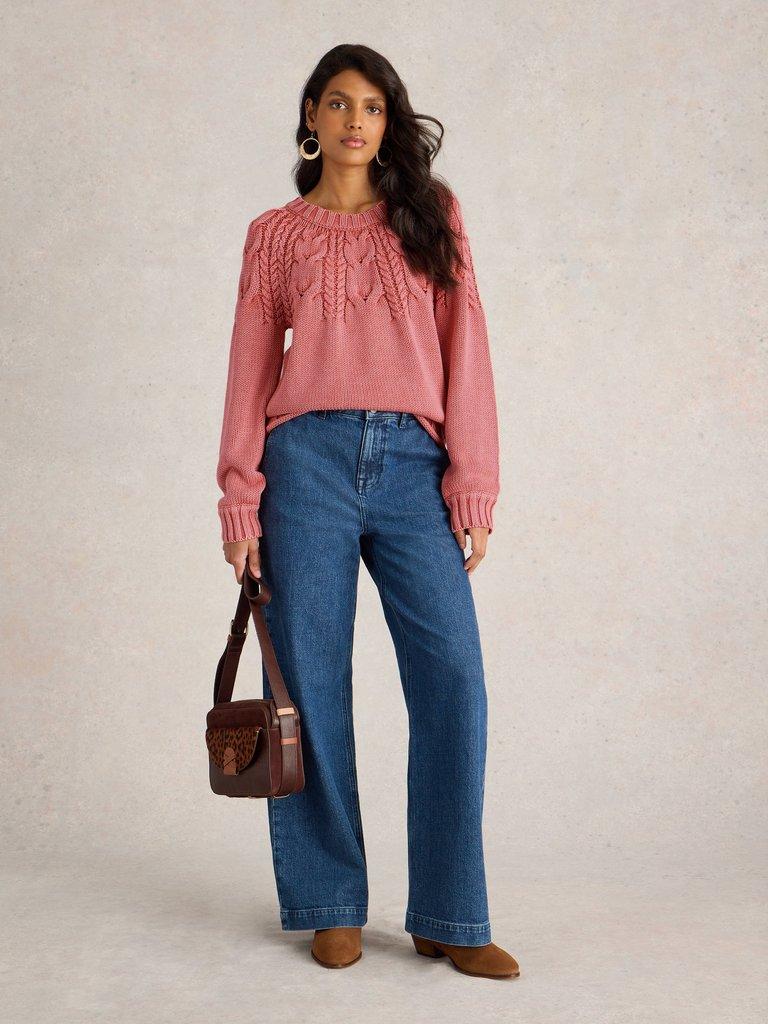 MIA LONG SLEEVE CABLE JUMPER in PINK MLT - MODEL FRONT