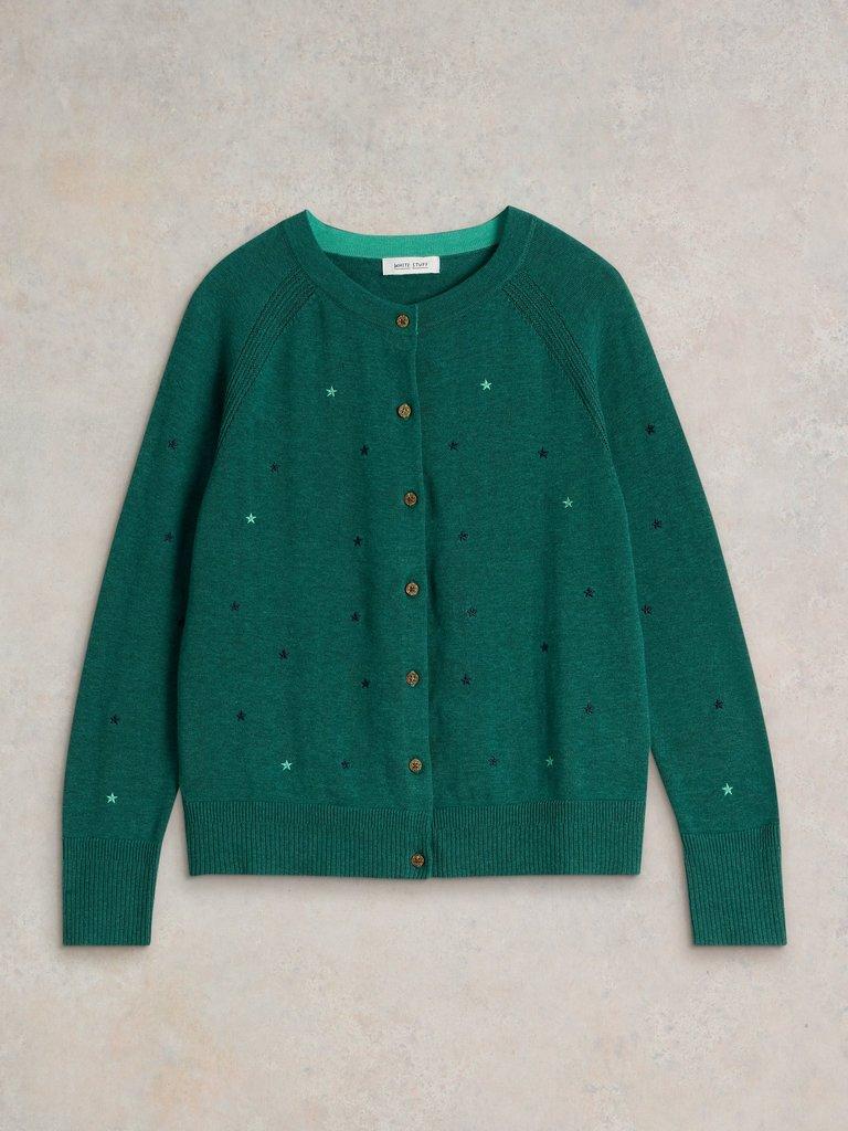 LULU EMBROIDERED CARDI in TEAL MLT - FLAT FRONT