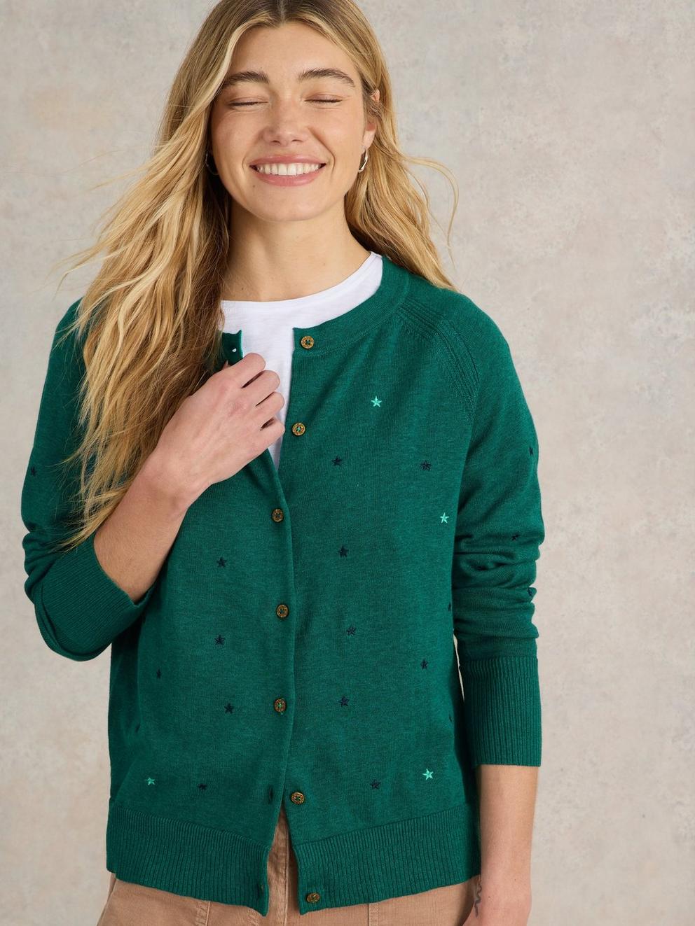 LULU EMBROIDERED CARDI in TEAL MLT - LIFESTYLE
