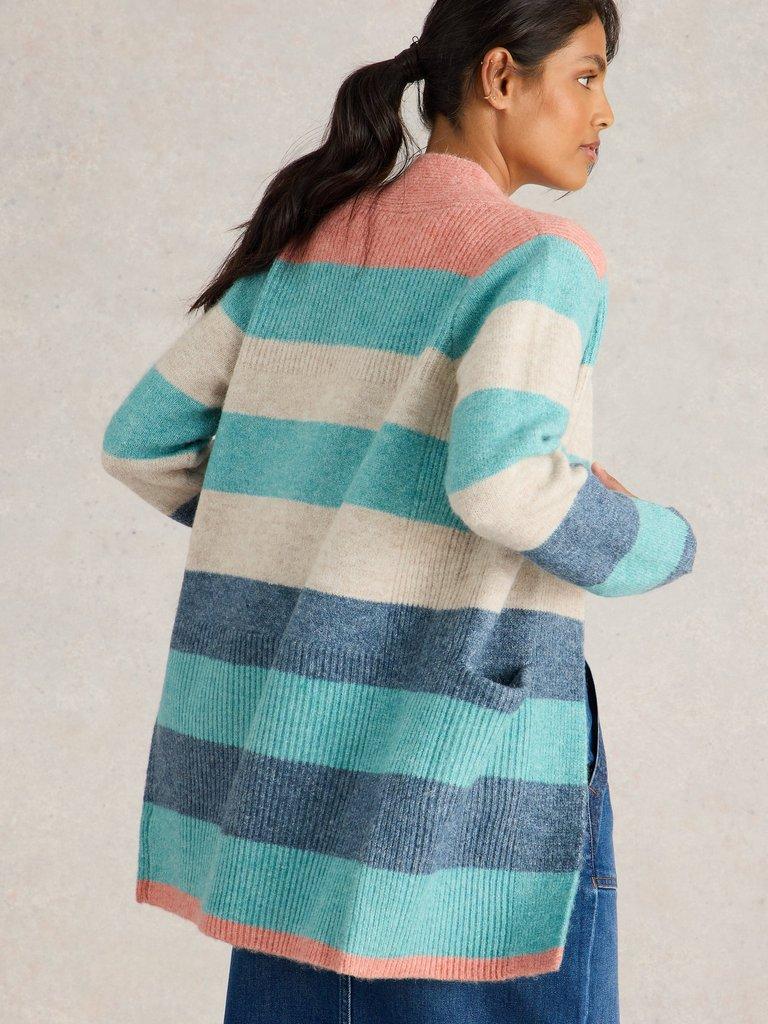 ERIN STRIPE LONGLINE CARDI in BLUE MLT - MODEL BACK