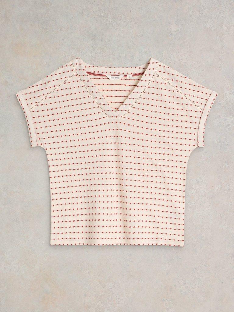 EMBROIDERED STRIPE V NECK TEE in NAT MLT - FLAT FRONT