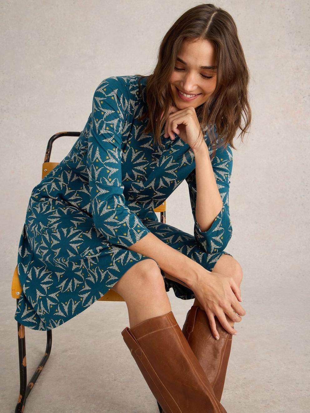 Ria Jersey Shirt Dress in TEAL PR - LIFESTYLE