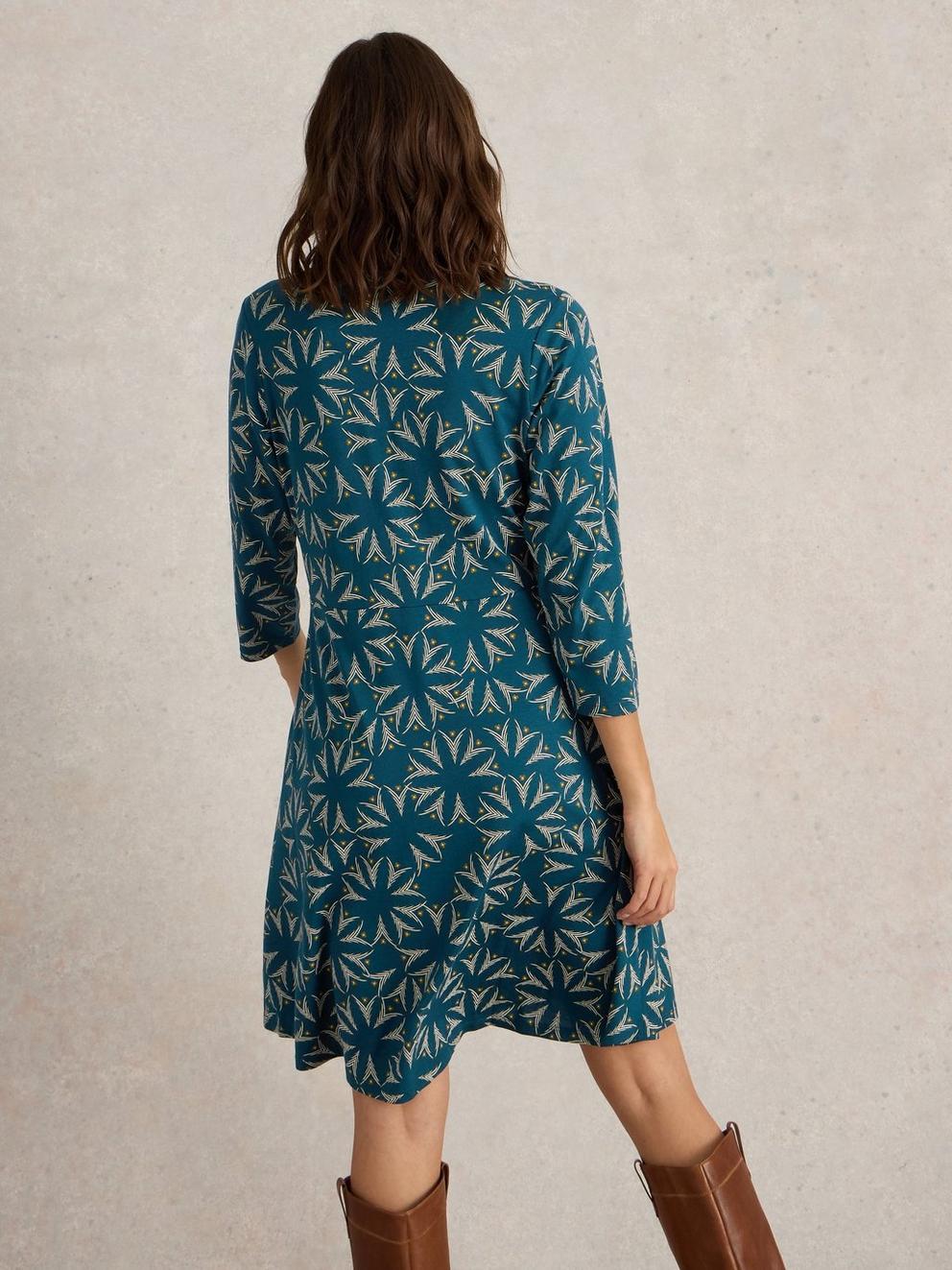 Ria Jersey Shirt Dress in TEAL PR - MODEL BACK