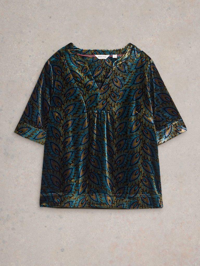 Ash Printed Velvet Top in TEAL PR - FLAT FRONT