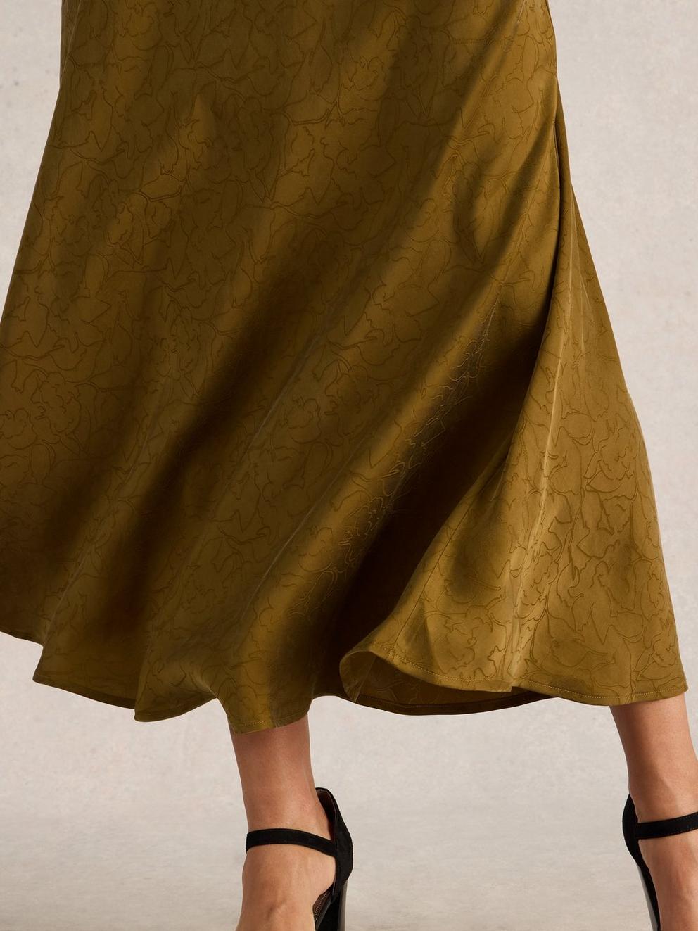 Darcy Bias Cut Dress in KHAKI GRN - MODEL DETAIL