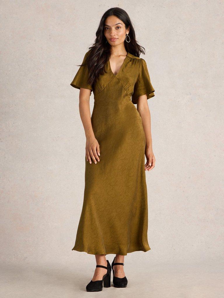 Darcy Bias Cut Dress in KHAKI GRN - MODEL FRONT