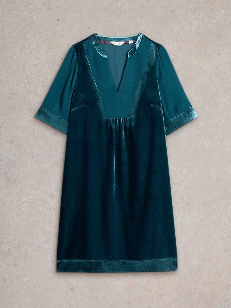 Ash Velvet Mix Dress in DK TEAL - FLAT FRONT