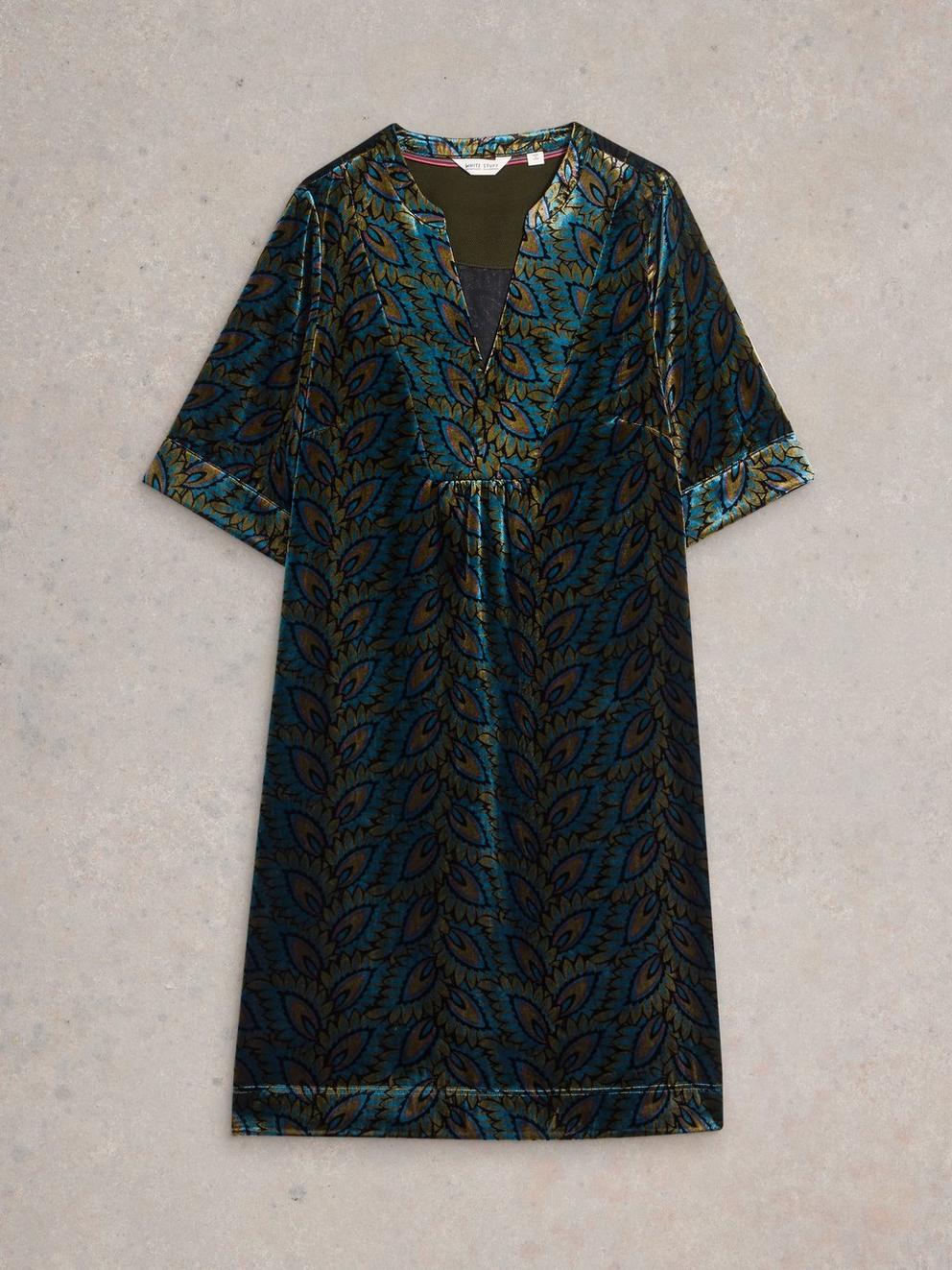 Ash Velvet Mix Dress in TEAL PR - FLAT FRONT