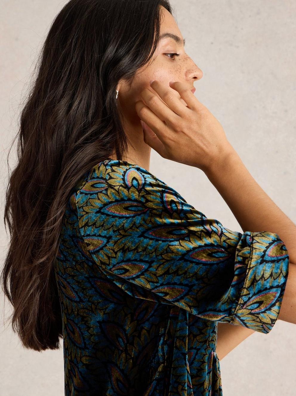 Ash Velvet Mix Dress in TEAL PR - LIFESTYLE