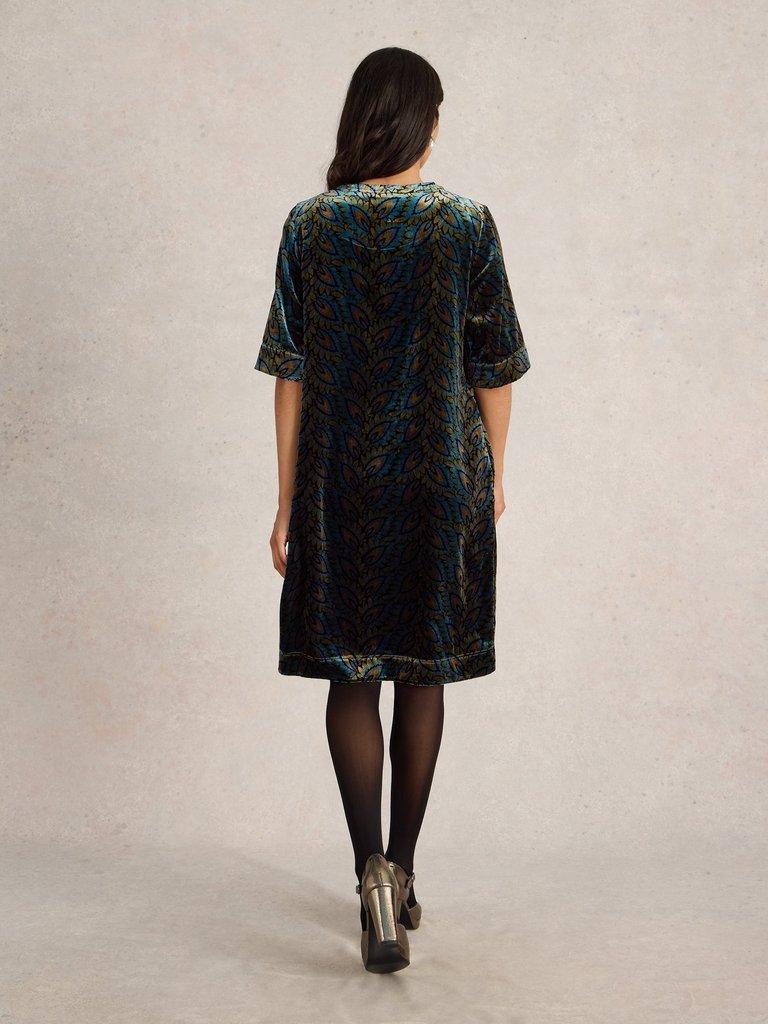 Ash Velvet Mix Dress in TEAL PR - MODEL BACK