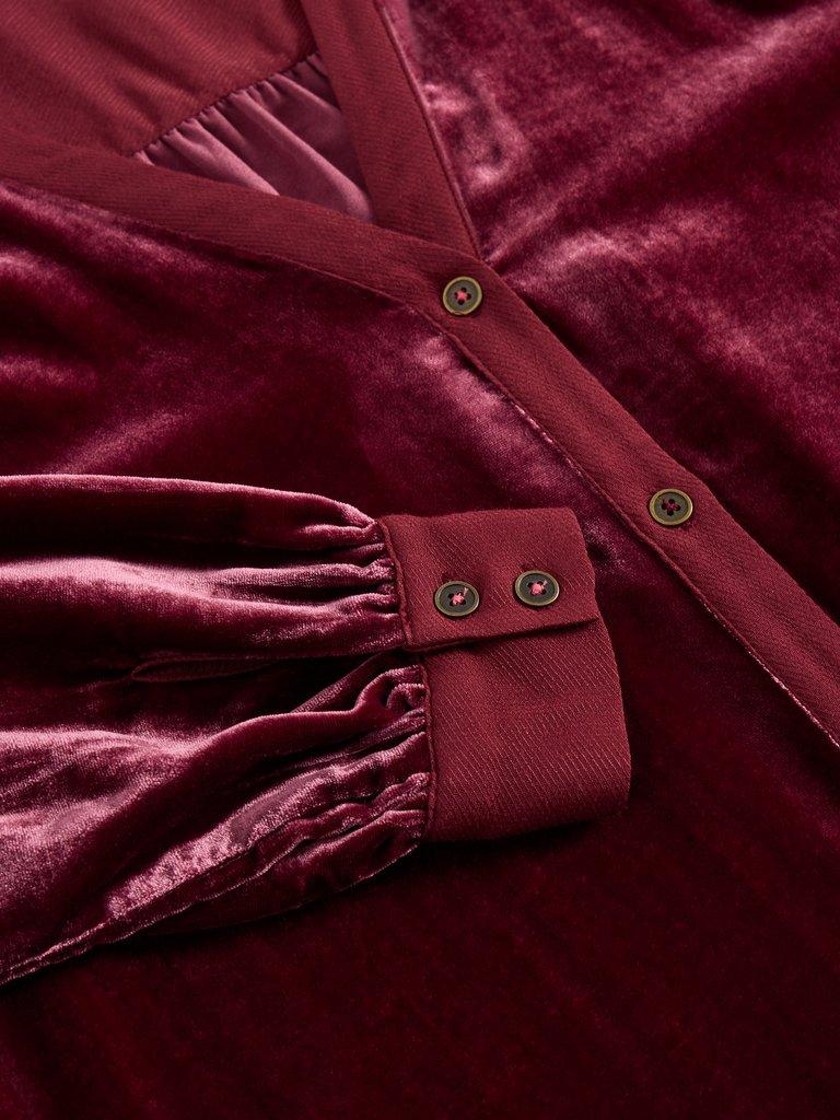 Olive Velvet Tunic in DK PLUM - FLAT DETAIL