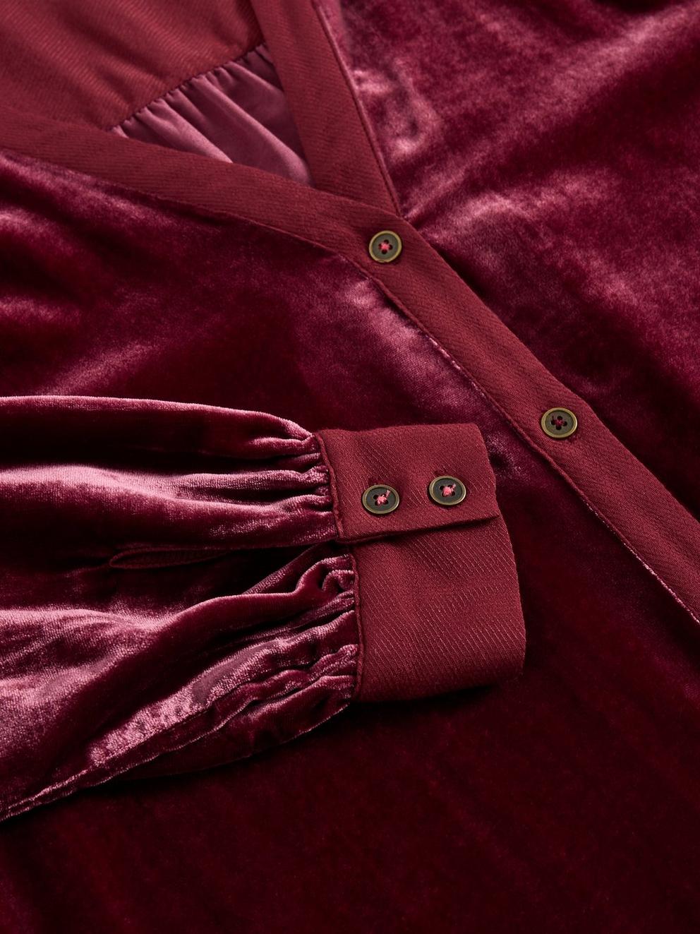 Olive Velvet Tunic in DK PLUM - FLAT DETAIL