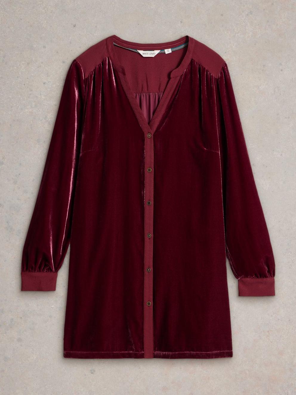 Olive Velvet Tunic in DK PLUM - FLAT FRONT