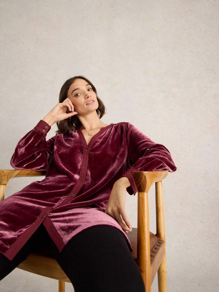 Olive Velvet Tunic in DK PLUM - LIFESTYLE