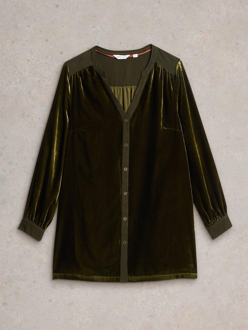 Olive Velvet Tunic in KHAKI GRN - FLAT FRONT