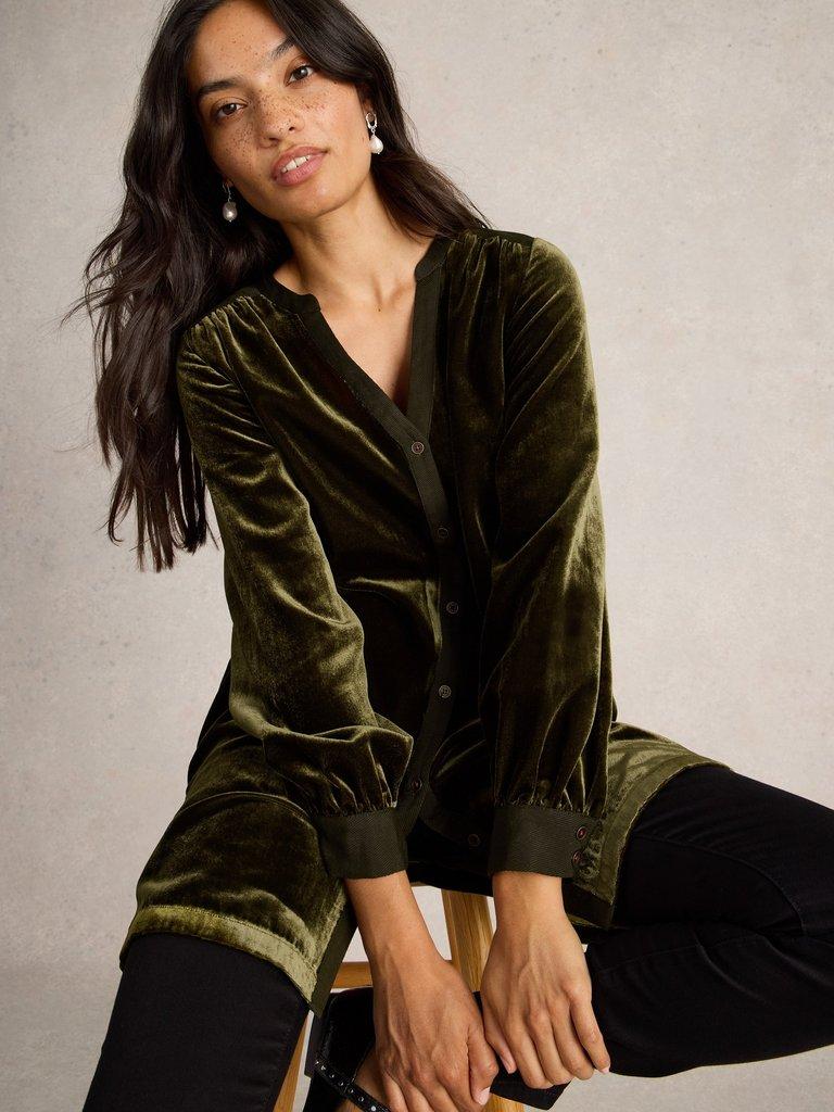Olive Velvet Tunic in KHAKI GRN - LIFESTYLE