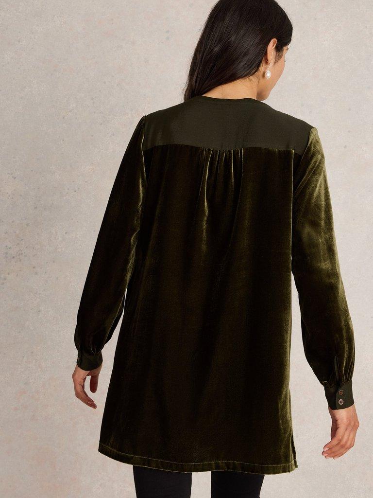 Olive Velvet Tunic in KHAKI GRN - MODEL BACK