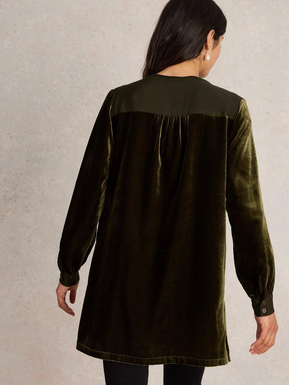 Olive Velvet Tunic in KHAKI GRN - MODEL BACK