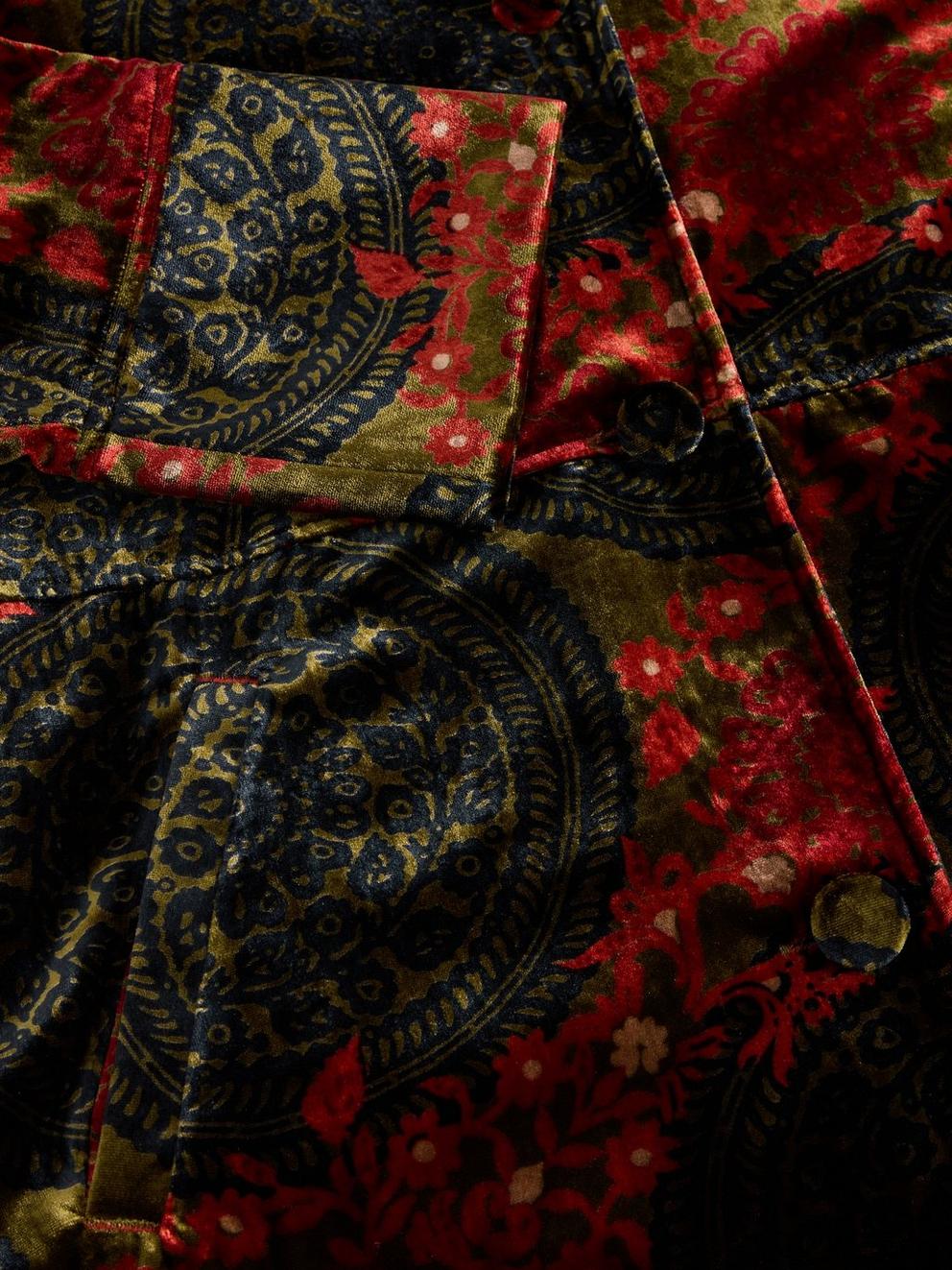 Freya Velvet Duster Coat in GREEN PR - FLAT DETAIL