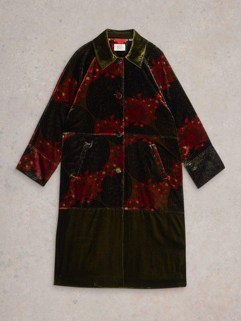Freya Velvet Duster Coat in GREEN PR - FLAT FRONT