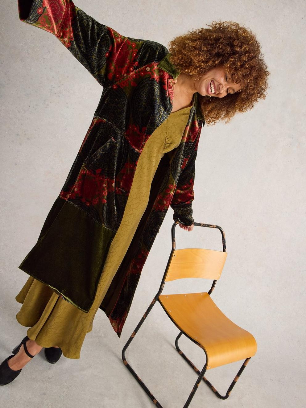 Freya Velvet Duster Coat in GREEN PR - LIFESTYLE