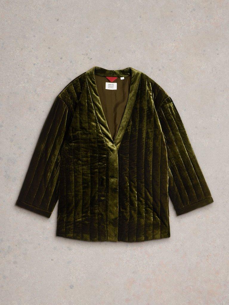 Opal Velvet Kimono Jacket in KHAKI GRN - FLAT FRONT