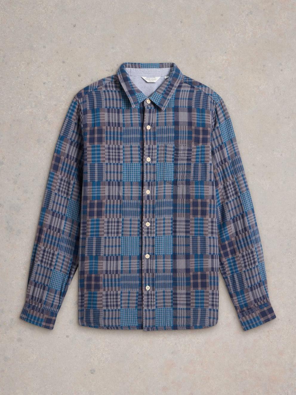 Patchwork Check Shirt in GREY MLT - FLAT FRONT