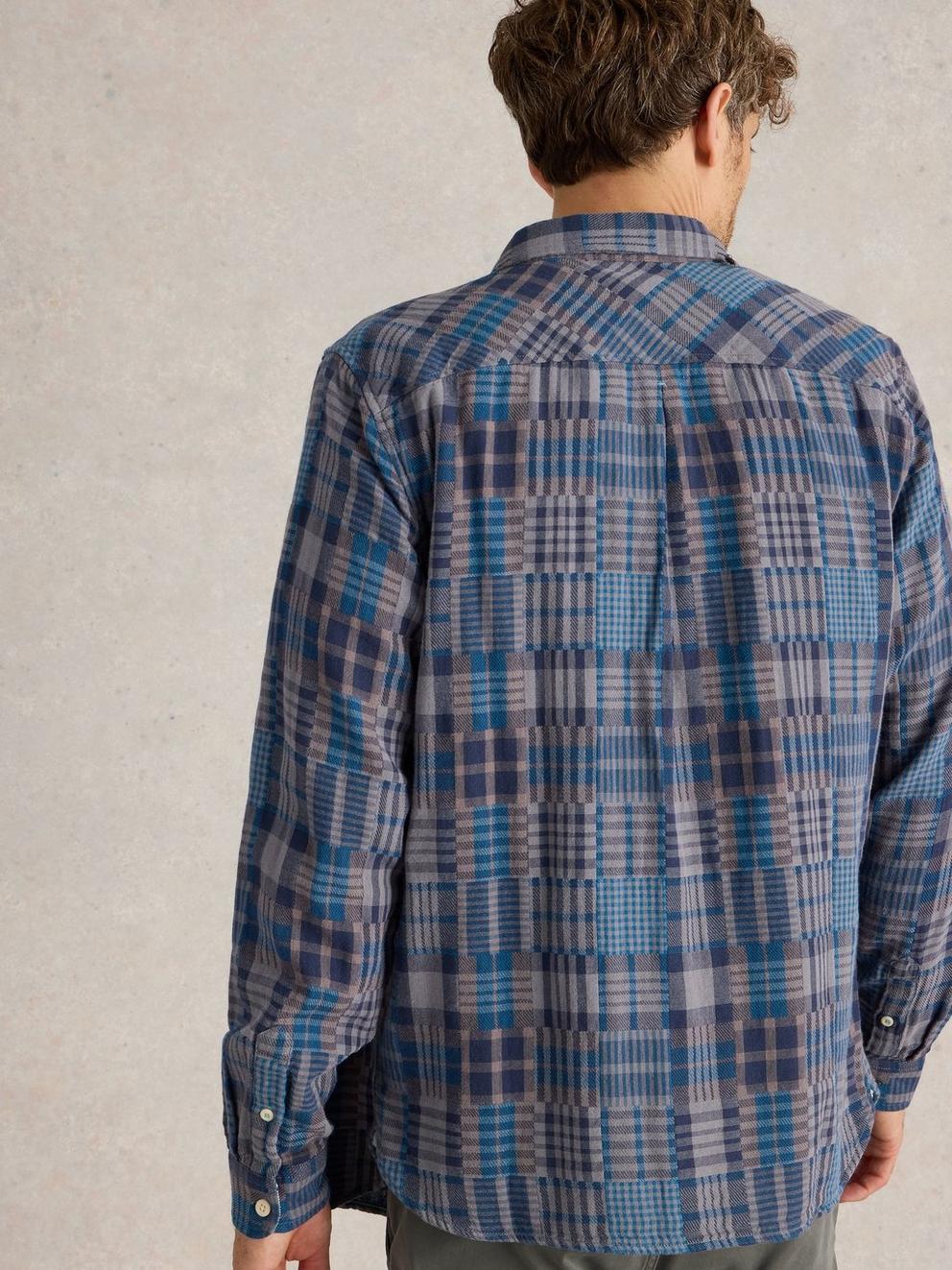 Patchwork Check Shirt in GREY MLT - MODEL BACK