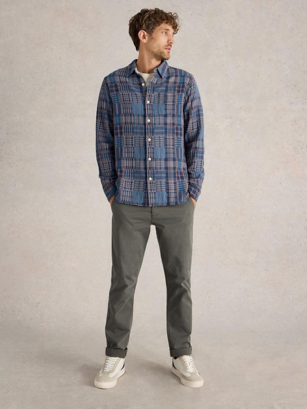 Patchwork Check Shirt in GREY MLT - MODEL FRONT