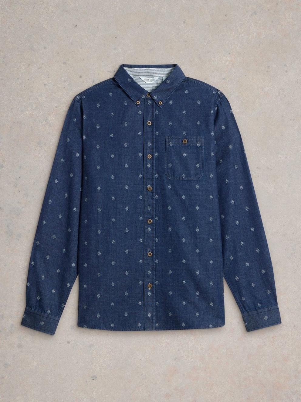 Denim Dobby Shirt in INDIGO BLE - FLAT FRONT