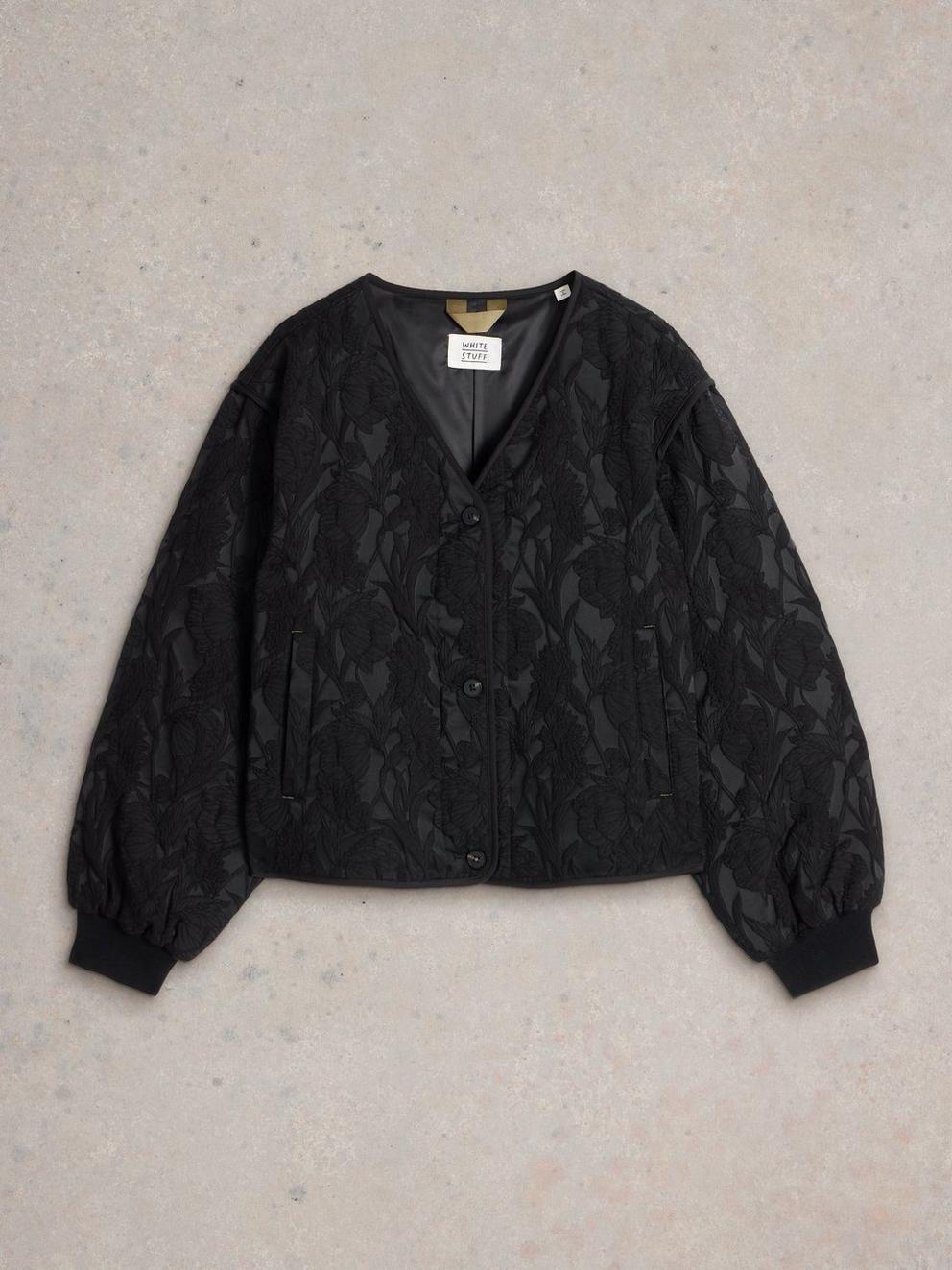 Bella Jacquard Jacket in PURE BLK - FLAT FRONT