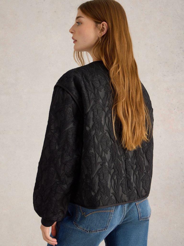 Bella Jacquard Jacket in PURE BLK - MODEL BACK