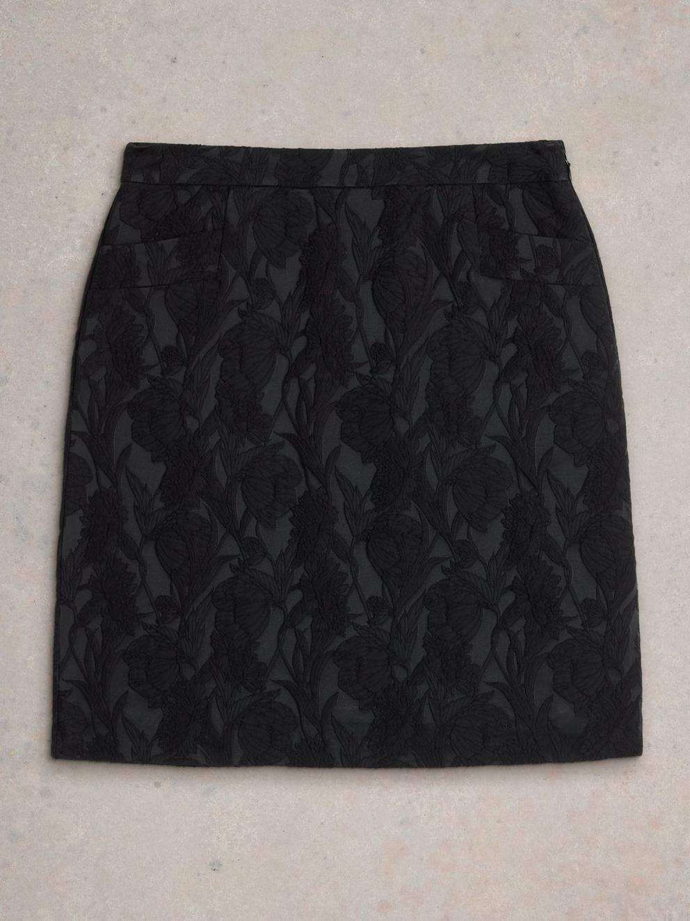 Coral Jacquard Skirt in PURE BLK - FLAT FRONT