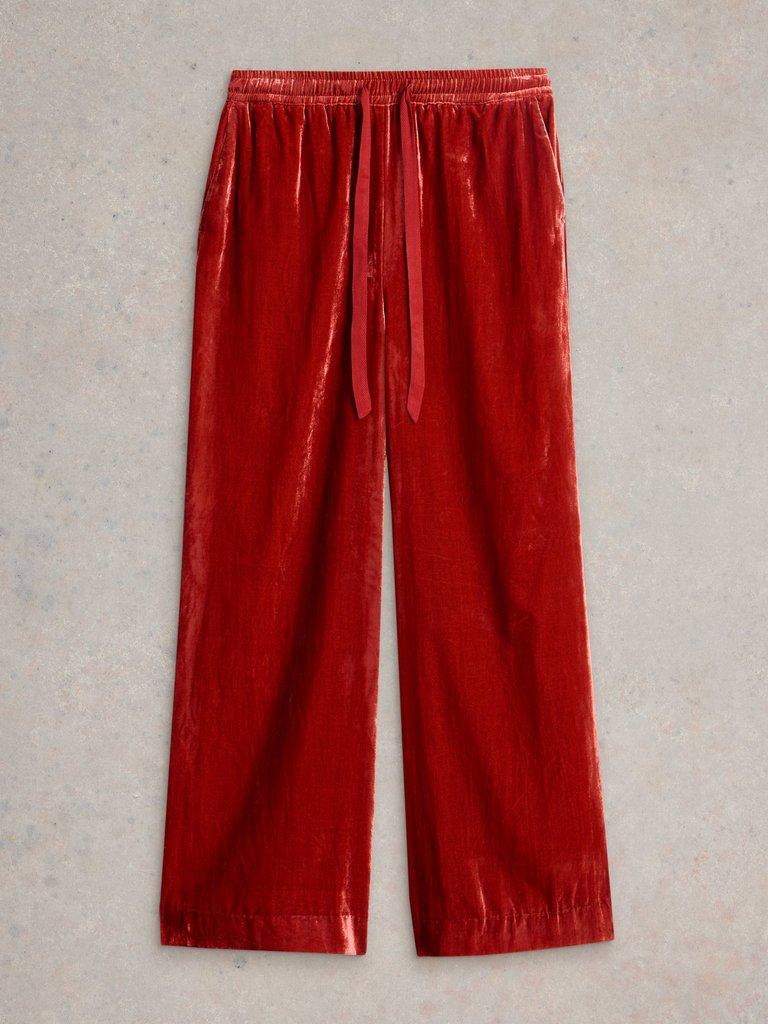 Freda Wide Leg Velvet Trouser in DK ORANGE - FLAT FRONT