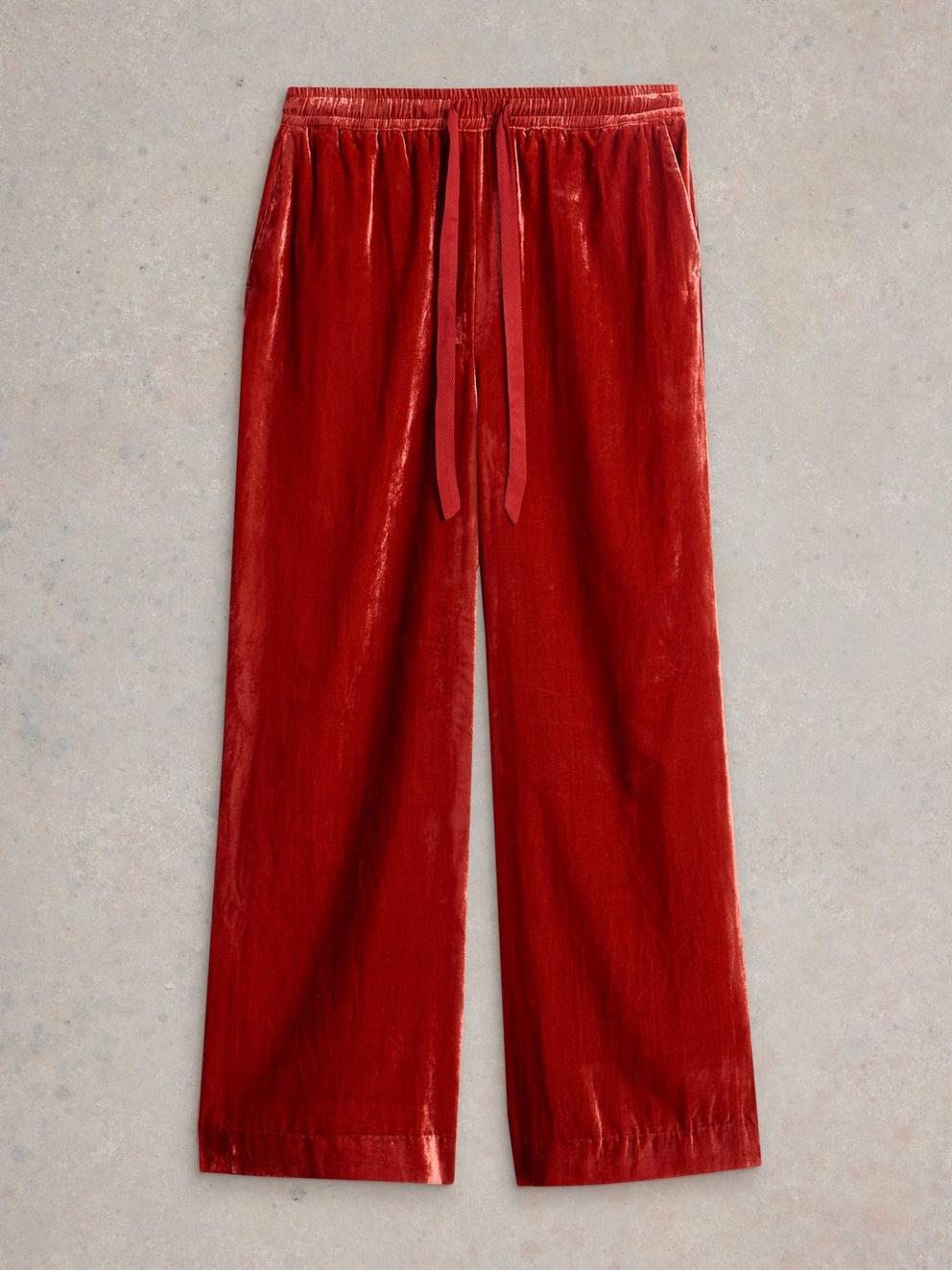 Freda Wide Leg Velvet Trouser in DK ORANGE - FLAT FRONT