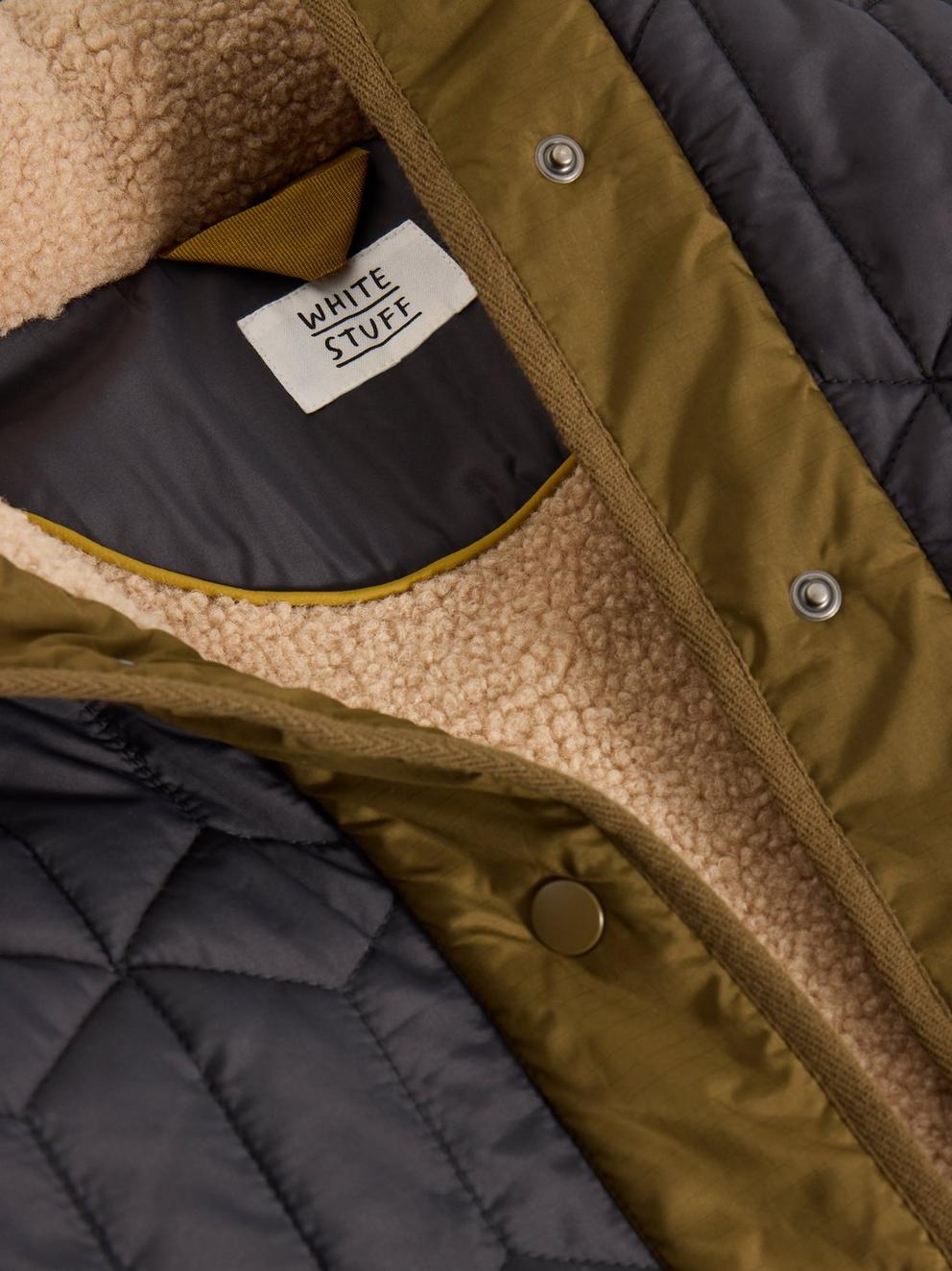 Carmel Borg Lined Quilted Coat in DK GREY - FLAT DETAIL